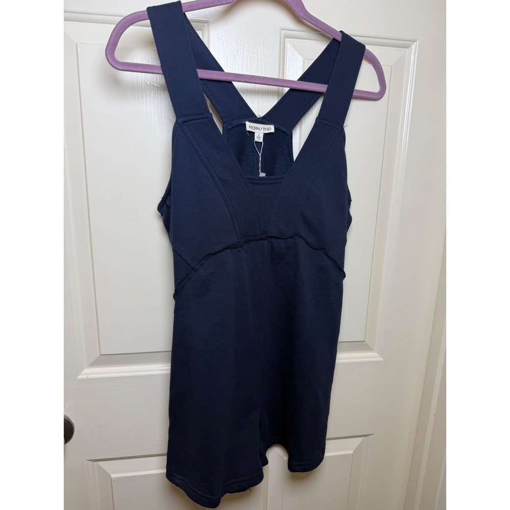 Mainstrip Womens Navy Blue V-Neck French Terry Romper
